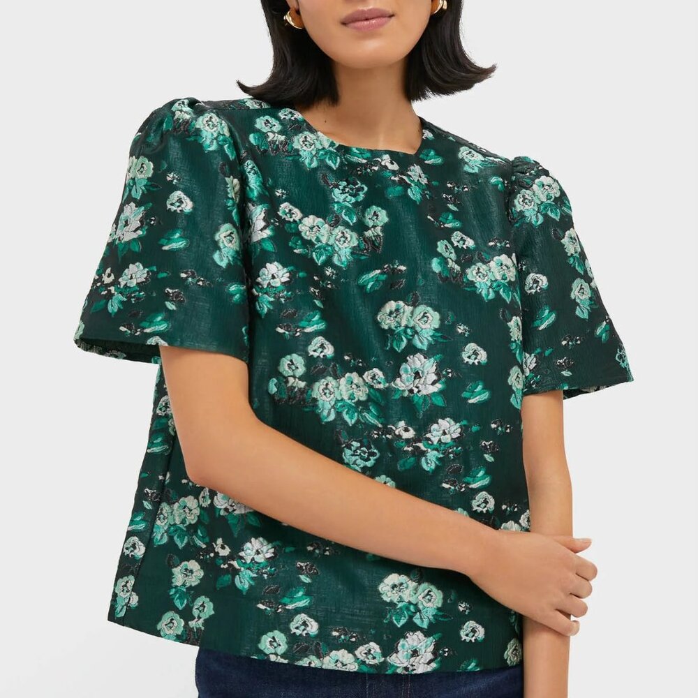 Tuckernuck Emerald Magnolia Floral Jacquard Lyla Blouse